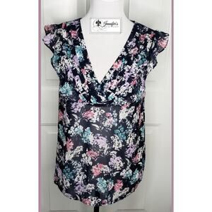 3/$30 Ann Taylor LOFT Floral Pleated V Neck Shirt
